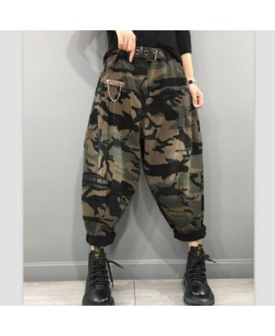 2022 Spring Autumn Women High Waist Ankle-length Loose Vintage Jeans camouflage Cotton Denim Harem Pants V926 $56.83 - Jeans