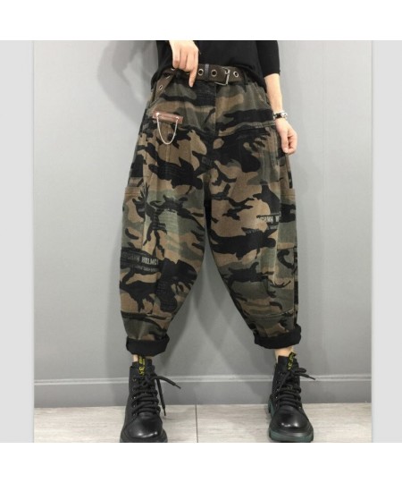 2022 Spring Autumn Women High Waist Ankle-length Loose Vintage Jeans camouflage Cotton Denim Harem Pants V926 $56.83 - Jeans