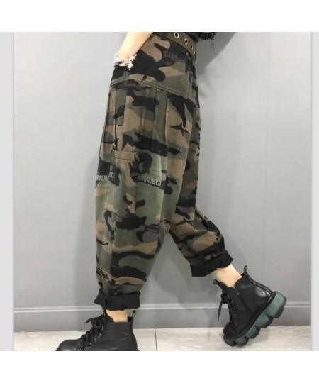 2022 Spring Autumn Women High Waist Ankle-length Loose Vintage Jeans camouflage Cotton Denim Harem Pants V926 $56.83 - Jeans