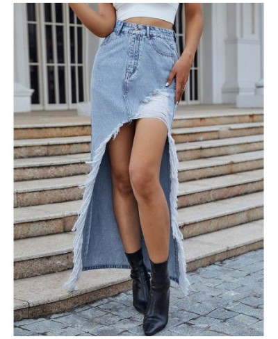 Irregular Frayed Long Skirts Women Denim Skirt Spring Summer Casual High Waisted Jeans Skirt Streetwear Maxi Faldas Mujer $61...