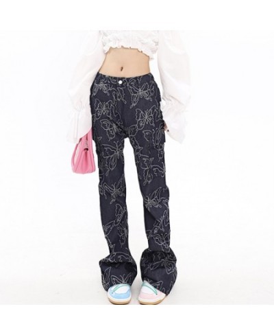 Sexy Fashion Patchwork Butterfly Embroidery Denim Pants For Female High Waist Flare Jeans Woman Vintage Clothing Style $76.17...