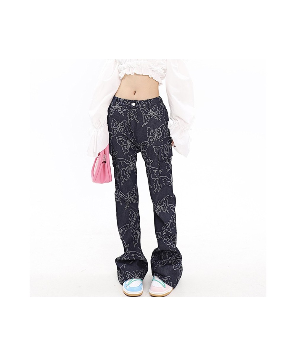 Sexy Fashion Patchwork Butterfly Embroidery Denim Pants For Female High Waist Flare Jeans Woman Vintage Clothing Style $76.17...