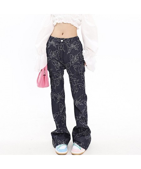 Sexy Fashion Patchwork Butterfly Embroidery Denim Pants For Female High Waist Flare Jeans Woman Vintage Clothing Style $76.17...