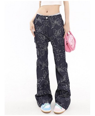 Sexy Fashion Patchwork Butterfly Embroidery Denim Pants For Female High Waist Flare Jeans Woman Vintage Clothing Style $76.17...