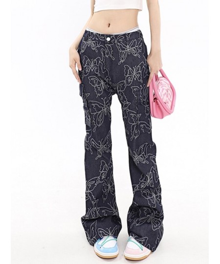 Sexy Fashion Patchwork Butterfly Embroidery Denim Pants For Female High Waist Flare Jeans Woman Vintage Clothing Style $76.17...