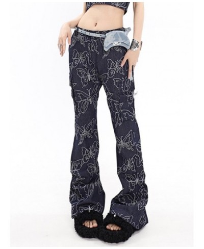 Sexy Fashion Patchwork Butterfly Embroidery Denim Pants For Female High Waist Flare Jeans Woman Vintage Clothing Style $76.17...