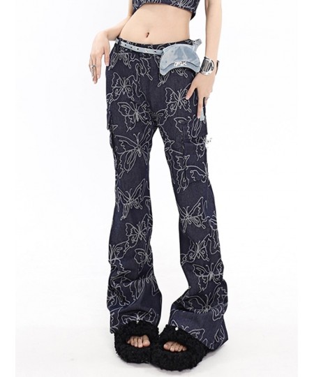 Sexy Fashion Patchwork Butterfly Embroidery Denim Pants For Female High Waist Flare Jeans Woman Vintage Clothing Style $76.17...