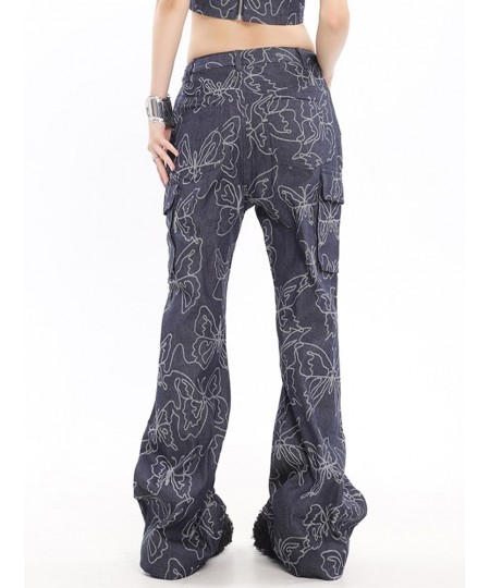 Sexy Fashion Patchwork Butterfly Embroidery Denim Pants For Female High Waist Flare Jeans Woman Vintage Clothing Style $76.17...