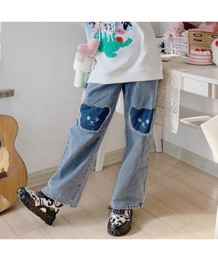 Women Hip Hop Bear Jeans Girl Straight Trousers Female High waist Denim Baggy Spring Autumn Fashion Streetwear Vintage Casual...