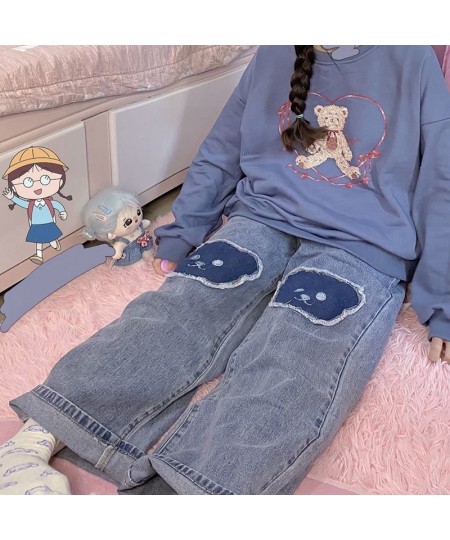 Women Hip Hop Bear Jeans Girl Straight Trousers Female High waist Denim Baggy Spring Autumn Fashion Streetwear Vintage Casual...