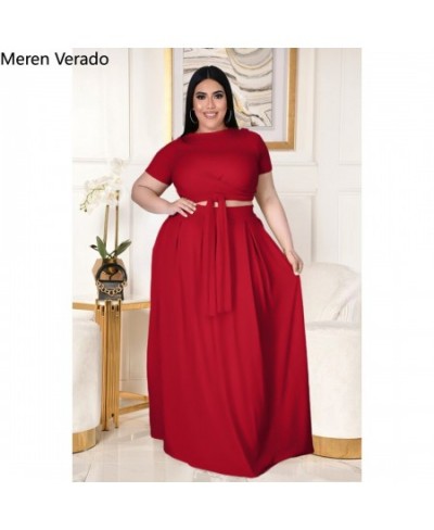 Meren Verado Plus Size Pleated Maxi Skirts Set For Women Classic Two Piece Outfits Basic Streetwear Bandage T-shirts $52.31 -...