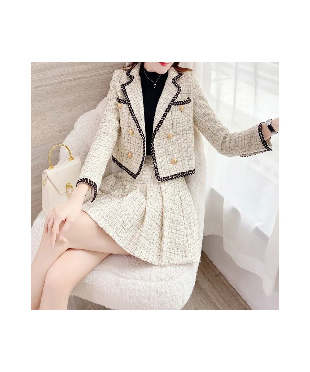 2022 Autumn Winter Fashion Suit Jacket Short Skirt Set Women's Korean Elegant Casual Blazers Coat Pleated Mini Skirts Two Pie...