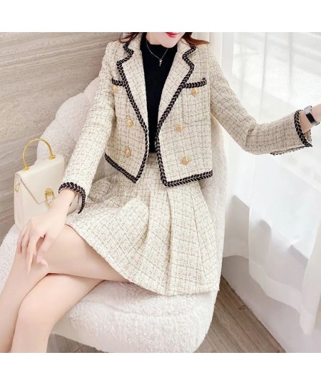 2022 Autumn Winter Fashion Suit Jacket Short Skirt Set Women's Korean Elegant Casual Blazers Coat Pleated Mini Skirts Two Pie...