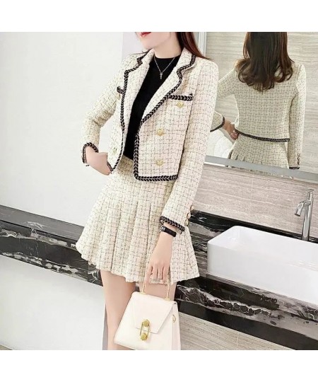 2022 Autumn Winter Fashion Suit Jacket Short Skirt Set Women's Korean Elegant Casual Blazers Coat Pleated Mini Skirts Two Pie...