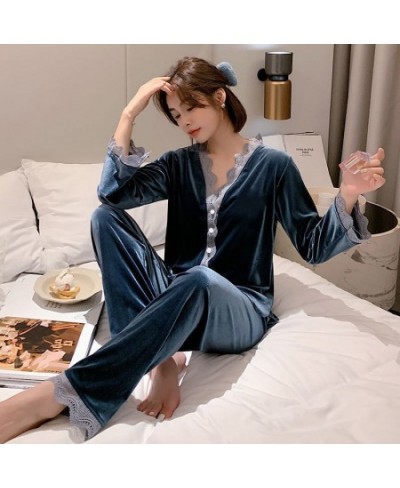 Gold Velvet Pajamas Set Women Autumn and Winter Fashion Style Ladies Slep Wear Pijamas Women Warm Velvet Pajamas $35.38 - Sle...