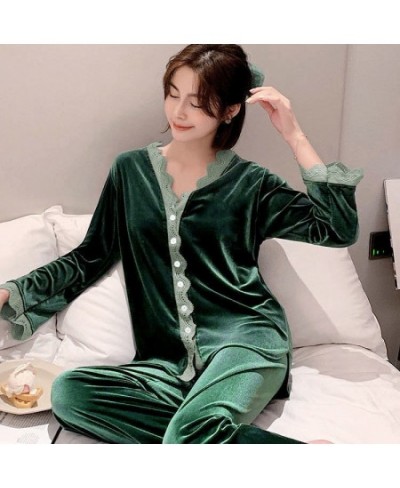 Gold Velvet Pajamas Set Women Autumn and Winter Fashion Style Ladies Slep Wear Pijamas Women Warm Velvet Pajamas $35.38 - Sle...