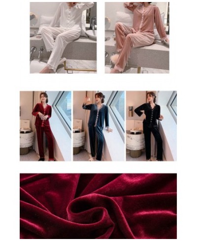 Gold Velvet Pajamas Set Women Autumn and Winter Fashion Style Ladies Slep Wear Pijamas Women Warm Velvet Pajamas $35.38 - Sle...