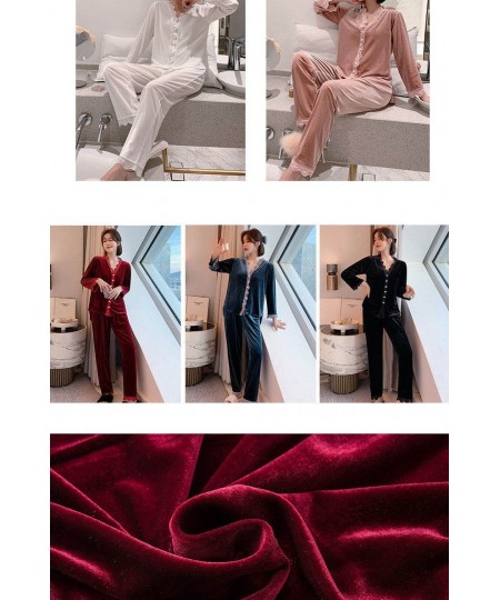 Gold Velvet Pajamas Set Women Autumn and Winter Fashion Style Ladies Slep Wear Pijamas Women Warm Velvet Pajamas $35.38 - Sle...