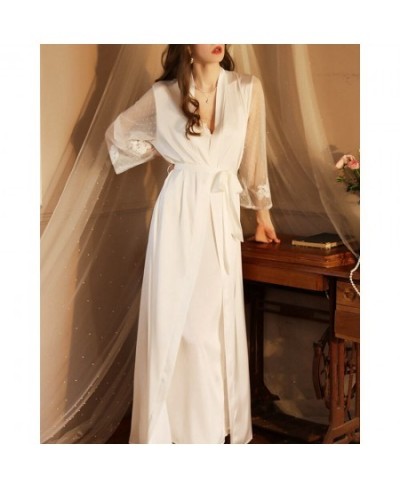 Autumn and Spring Women Sexy Mesh Nightgown Extra Long Bathrobe Pajamas Elegant Women's Long Sleeved Ladies Satin Homewear $5...