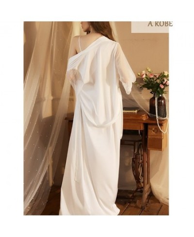 Autumn and Spring Women Sexy Mesh Nightgown Extra Long Bathrobe Pajamas Elegant Women's Long Sleeved Ladies Satin Homewear $5...