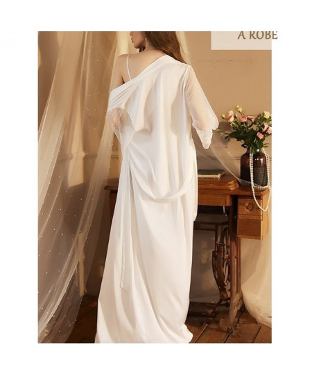 Autumn and Spring Women Sexy Mesh Nightgown Extra Long Bathrobe Pajamas Elegant Women's Long Sleeved Ladies Satin Homewear $5...