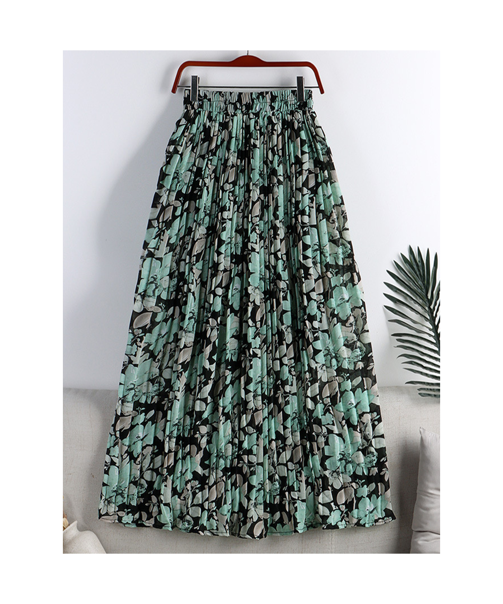 Spring Summer High Waist Floral Pleated Skirts Women's Mid-length Large Swing Casual Skirt QT1681 $32.78 - Skirts