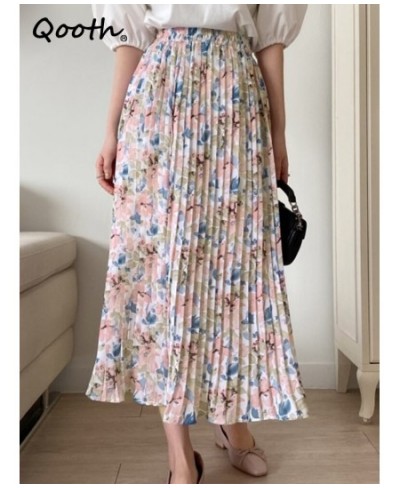 Spring Summer High Waist Floral Pleated Skirts Women's Mid-length Large Swing Casual Skirt QT1681 $32.78 - Skirts