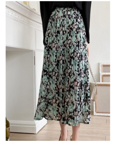 Spring Summer High Waist Floral Pleated Skirts Women's Mid-length Large Swing Casual Skirt QT1681 $32.78 - Skirts