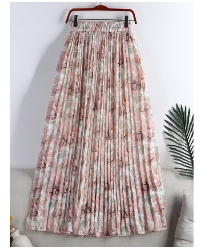 Spring Summer High Waist Floral Pleated Skirts Women's Mid-length Large Swing Casual Skirt QT1681 $32.78 - Skirts