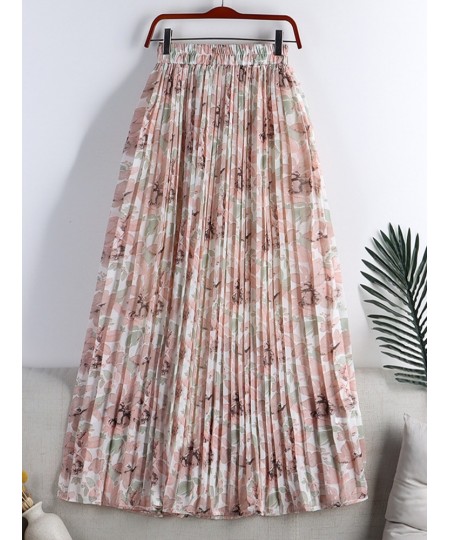 Spring Summer High Waist Floral Pleated Skirts Women's Mid-length Large Swing Casual Skirt QT1681 $32.78 - Skirts