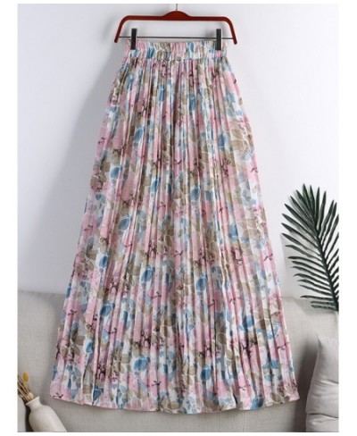 Spring Summer High Waist Floral Pleated Skirts Women's Mid-length Large Swing Casual Skirt QT1681 $32.78 - Skirts