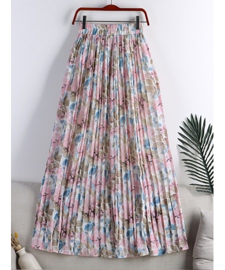 Spring Summer High Waist Floral Pleated Skirts Women's Mid-length Large Swing Casual Skirt QT1681 $32.78 - Skirts