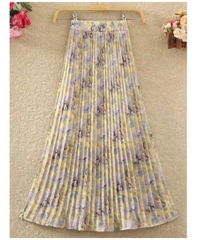 Spring Summer High Waist Floral Pleated Skirts Women's Mid-length Large Swing Casual Skirt QT1681 $32.78 - Skirts