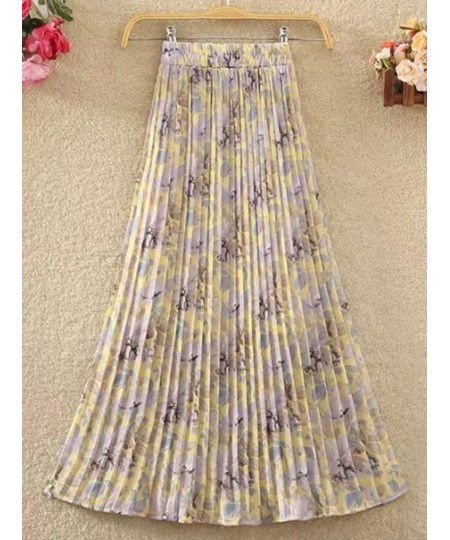 Spring Summer High Waist Floral Pleated Skirts Women's Mid-length Large Swing Casual Skirt QT1681 $32.78 - Skirts