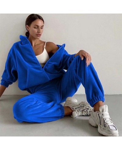 Women Tracksuit Autumn Winter Fleece Two Piece Sets Elegant Solid Oversized Warm Hoodies+Long Pant Sports Suit Ensemble Femme...