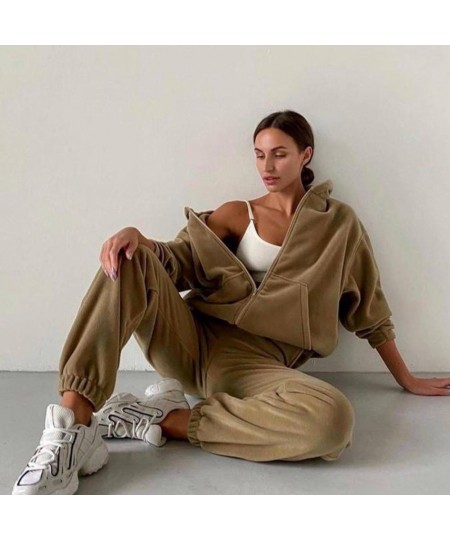 Women Tracksuit Autumn Winter Fleece Two Piece Sets Elegant Solid Oversized Warm Hoodies+Long Pant Sports Suit Ensemble Femme...