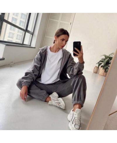 Women Tracksuit Autumn Winter Fleece Two Piece Sets Elegant Solid Oversized Warm Hoodies+Long Pant Sports Suit Ensemble Femme...