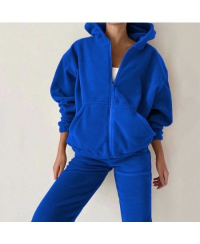 Women Tracksuit Autumn Winter Fleece Two Piece Sets Elegant Solid Oversized Warm Hoodies+Long Pant Sports Suit Ensemble Femme...