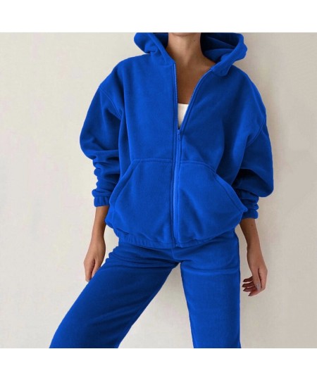 Women Tracksuit Autumn Winter Fleece Two Piece Sets Elegant Solid Oversized Warm Hoodies+Long Pant Sports Suit Ensemble Femme...