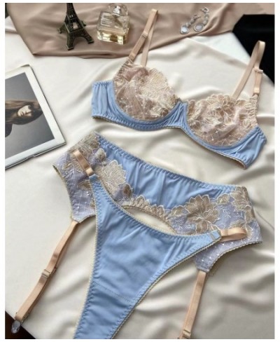 3-Piece Lace Lingerie Set Women Patchwork Lace Bra Set Ladies Elegant Underwear Set with Underwire $26.62 - Underwear