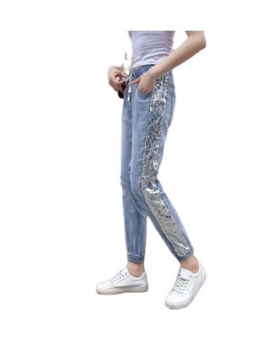 Fashion Korean Version Hole Sequins Harlan Women's Jeans Thin 2022 Summer New Female High Waist Loose Bind Feet Ninth Pants $...