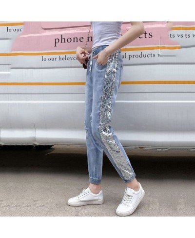 Fashion Korean Version Hole Sequins Harlan Women's Jeans Thin 2022 Summer New Female High Waist Loose Bind Feet Ninth Pants $...