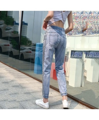 Fashion Korean Version Hole Sequins Harlan Women's Jeans Thin 2022 Summer New Female High Waist Loose Bind Feet Ninth Pants $...