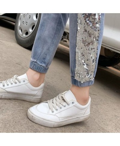 Fashion Korean Version Hole Sequins Harlan Women's Jeans Thin 2022 Summer New Female High Waist Loose Bind Feet Ninth Pants $...