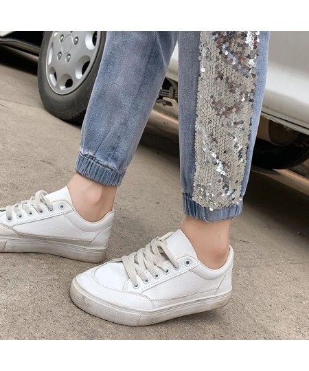 Fashion Korean Version Hole Sequins Harlan Women's Jeans Thin 2022 Summer New Female High Waist Loose Bind Feet Ninth Pants $...