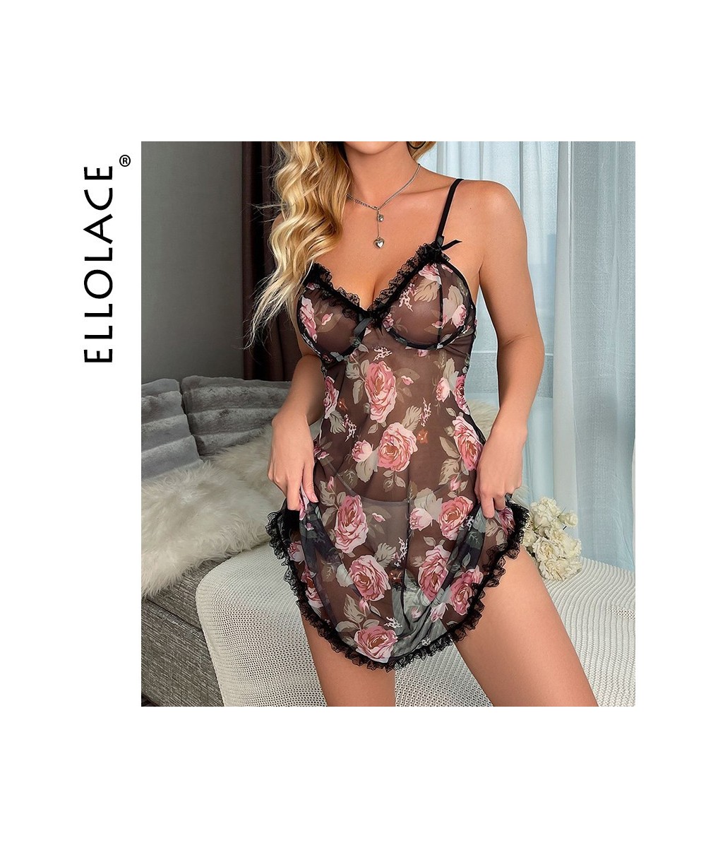 Floral Dress Transparent Nylon Lace Sexy Nightdress Sheer See Though Night Wears For Women Fancy Sissy Romantic Nightie $26.2...