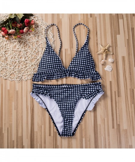 Summer New Plaid Sexy Bikini Set Push Up Ruffles Padded Swimwear Bikini Women Bathing Suit Beachwear Swimming Suit Set $22.59...