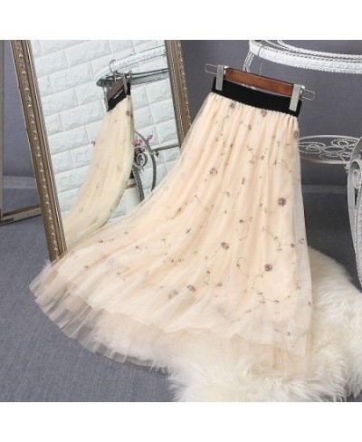 Summer New Net Yarn A-line Knee Lace Gauze Skirts Female Medium Length Loose Asymmetrical Skirt Casual Fashion Women Clothing...