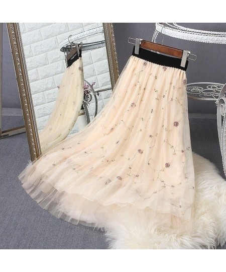 Summer New Net Yarn A-line Knee Lace Gauze Skirts Female Medium Length Loose Asymmetrical Skirt Casual Fashion Women Clothing...