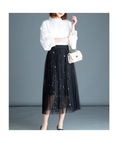 Summer New Net Yarn A-line Knee Lace Gauze Skirts Female Medium Length Loose Asymmetrical Skirt Casual Fashion Women Clothing...